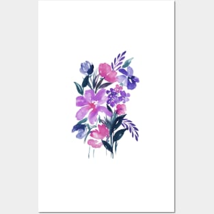 Watercolor Flowers, Purple Bouquet Illustration 13 Posters and Art